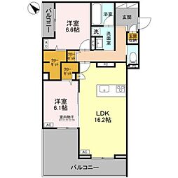グリーンスクエア グラサ 西 2LDKの間取図画像