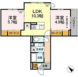 GRAND湘南A 2LDKの間取図画像
