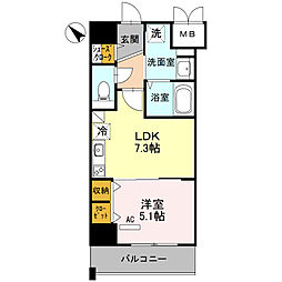 アウル三国ケ丘 1DKの間取図画像