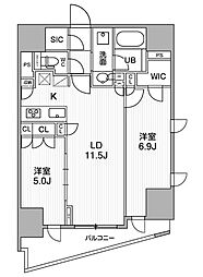 シーズンフラッツ大井町 13階2LDKの間取り