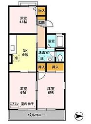 サンカーズ 2階3DKの間取り