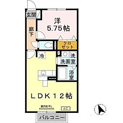神鉄有馬線 箕谷駅 徒歩10分の賃貸アパート 2階1LDKの間取り