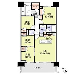 ＨＡＲＵＭＩＦＬＡＧ　ＳＵＮ　ＶＩＬＬＡＧＥ　Ａ棟 9階4LDKの間取り