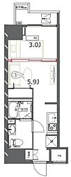 ジェノヴィア東神田グリーンヴェール 1DKの間取図画像