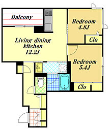 アイル　ルイーズ 3階2LDKの間取り
