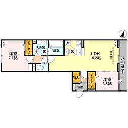 Noble raffiner戸塚東 A 2LDKの間取図画像