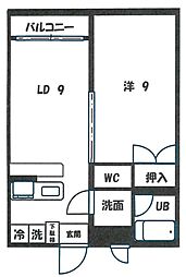 ルクレ東長崎 1階1LDKの間取り