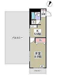 フレクション光が丘 1Kの間取図画像