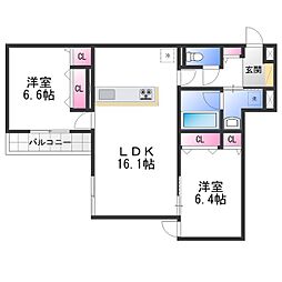 D-residence西野B棟 2LDKの間取図画像