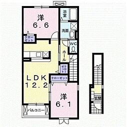 ジュネス小絹 2階2LDKの間取り