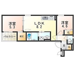 阪神本線 千船駅 徒歩5分の賃貸アパート 3階2LDKの間取り