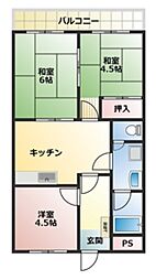 舩渡マンションB B 2階3Kの間取り