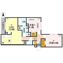 クラシスト遠里小野 2LDKの間取図画像