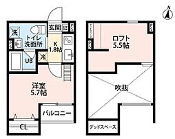 メゾンブラン北野田 1Kの間取図画像