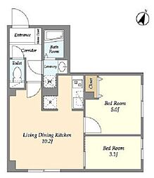 ウェルスクエアイズム駒込 2階2LDKの間取り