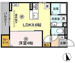 Asset-Court羽衣町 2階1LDKの間取り