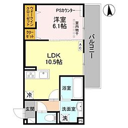 GRAMM竹田B棟 1LDKの間取図画像