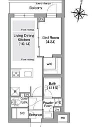JR総武線 東中野駅 徒歩9分の賃貸マンション 2階1LDKの間取り