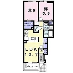 アジュール岩出 2LDKの間取図画像