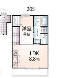 JR中央線 武蔵小金井駅 徒歩22分の賃貸アパート 2階1LDKの間取り