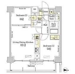 パークアクシス錦糸町・親水公園 6階2LDKの間取り