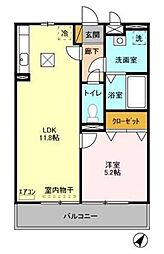 ロジュマンマエバラC棟 1LDKの間取図画像