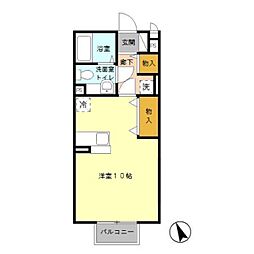 京王相模原線 京王堀之内駅 徒歩14分の賃貸アパート 2階ワンルームの間取り