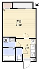 ソレイユ西東京 2階1Kの間取り