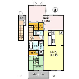 グランチュイールB 2LDKの間取図画像