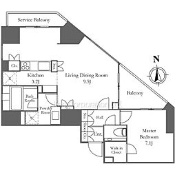 サンウッド広尾 13階1LDKの間取り