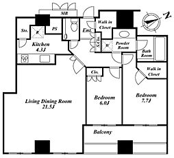 ウエストパークタワー池袋 2LDKの間取図画像