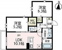 鎌倉市長谷2丁目アパート 2LDKの間取図画像