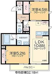 ＯｐｕｓIIIＵｍｅｊｉｍａ 2階2LDKの間取り