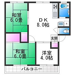 サンパーク北野1号 3DKの間取図画像