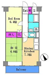 第3井上ビルコテ・ド・リベール 2DKの間取図画像