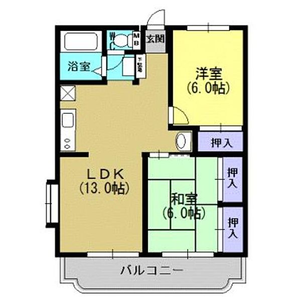 ハイデンス吉野 205｜鹿児島県鹿児島市吉野町(賃貸マンション2LDK・2階・60.80㎡)の写真 その2