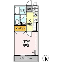 アムール大倉山B 1Kの間取図画像