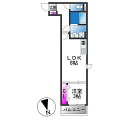 グローハイツ若江 1LDKの間取図画像