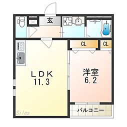 阪急神戸本線 園田駅 徒歩8分の賃貸アパート 3階1LDKの間取り
