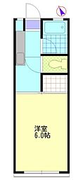 コーポ上之根 2階1Kの間取り