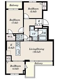 ロイヤルシーズン新宿柏木 5階3LDKの間取り