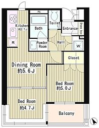 東京メトロ有楽町線 新富町駅 徒歩2分の賃貸マンション 4階2DKの間取り
