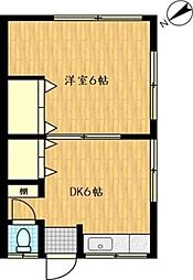 セカンドフジアパート 1DKの間取図画像