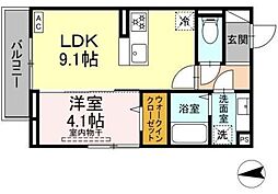 D Paina 田尻町 1LDKの間取図画像