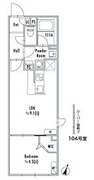 中野区鷺宮3丁目マンション 1DKの間取図画像
