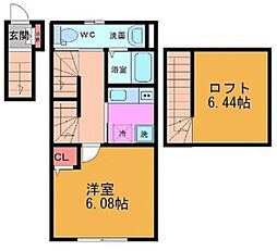 ラルーチェ平井 2階1Kの間取り