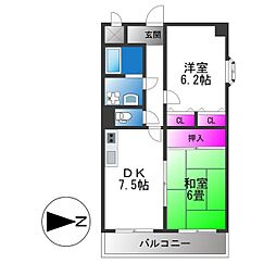ハピネスふせ 2DKの間取図画像
