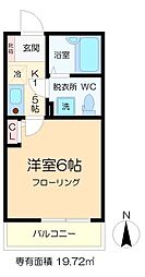 アーベインテラス千住緑町B棟 2階1Kの間取り