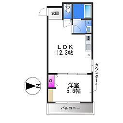 駅前つばきハイツ 1LDKの間取図画像