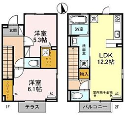 リバーサイド神明 1階2LDKの間取り